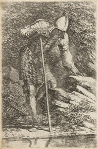 头盔和盔甲的士兵关于溪流，c.1656-57（在干燥点的纸上蚀刻） 作者 救世主罗莎